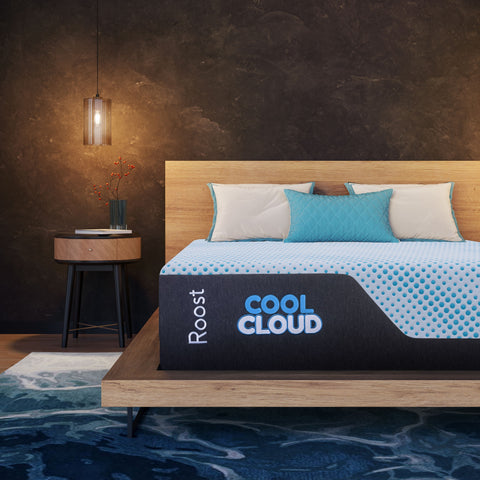 Modern-bedroom-setup-with-Roost-Sleep-Cool-Cloud-14-Inch-Mattress