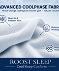 Advanced Coolphase fabric with text highlighting its features on a blue background