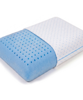 Blue and white Roost Conforma pillow on a white background
