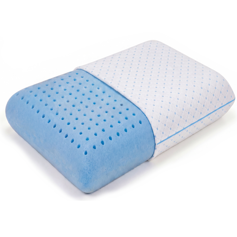 Blue and white Roost Conforma pillow on a white background