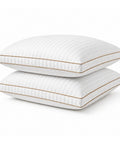 hotel collection bed pillows queen size set of 2 white cotton cover gold piping