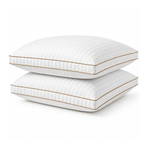 hotel collection bed pillows queen size set of 2 white cotton cover gold piping