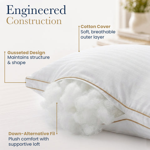 gusseted pillow down alternative fill cotton cover plush supportive
