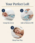 adjustable loft pillow with zipper add or remove shredded memory foam fill
